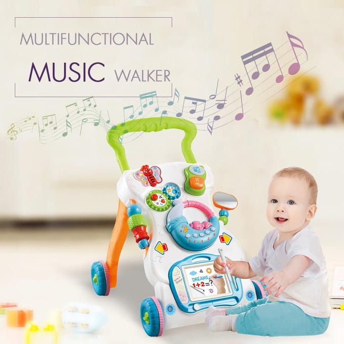 Multifunctionele peutertrolley SittoStand ABS muzikale loopwagen met verstelbare hoogte veelkleurig