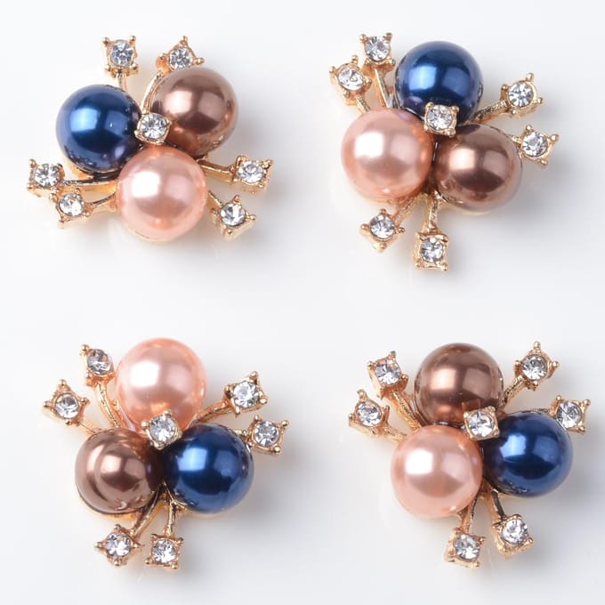 10x bloem strass kristal parel versiering plaksteen knop veelkleurig 2x2cm veelkleurig