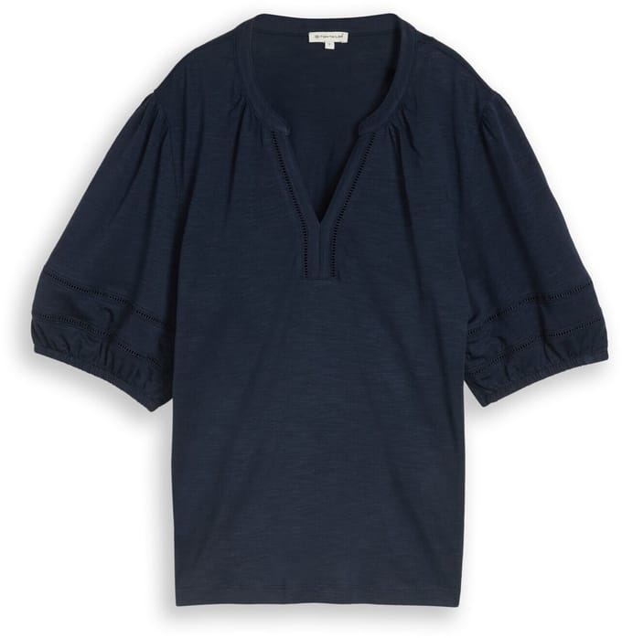 Tom Tailor - Blouse-shirt met kanten details - Maat XL - sky captain blue