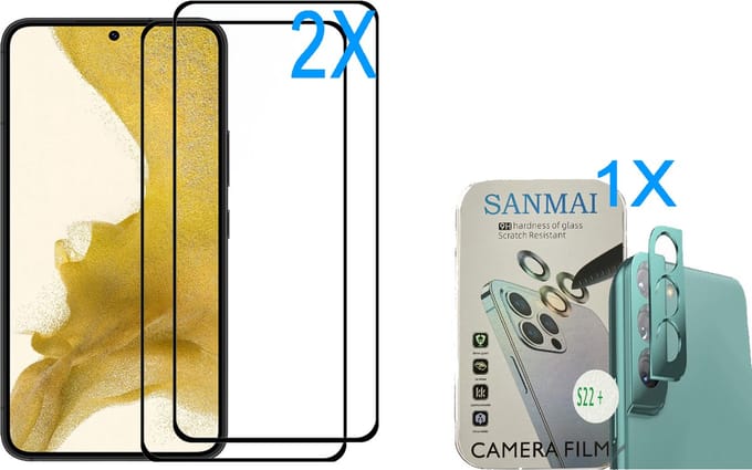 Samsung Galaxy S22 PLUS Screenprotector / Metalen Camera Lens Protector Voor Aluminium Camera Cover Frame Groen en Samsung S22 PLUS Screenprotector ( 2STUKS glas- 1X Metalen Camera Lens Protector)