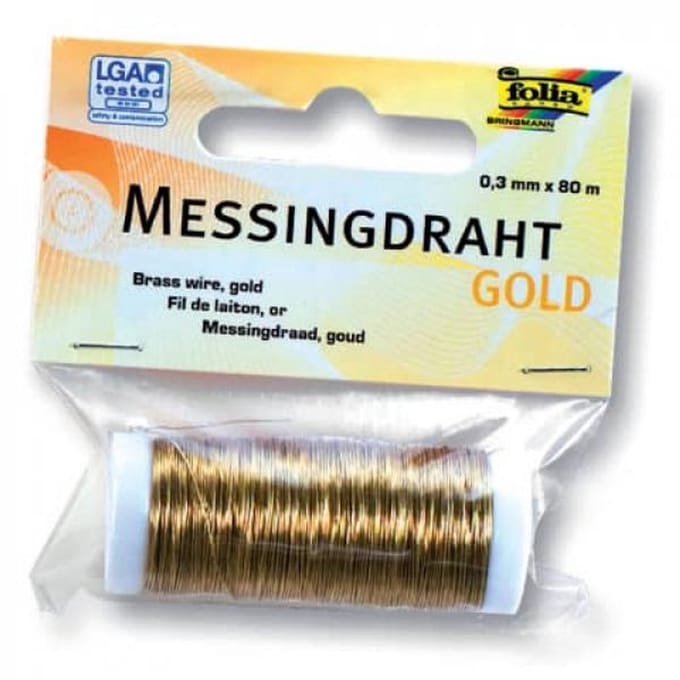 #Messingdraad Folia 80m lang  0,3mm dik. Goud
