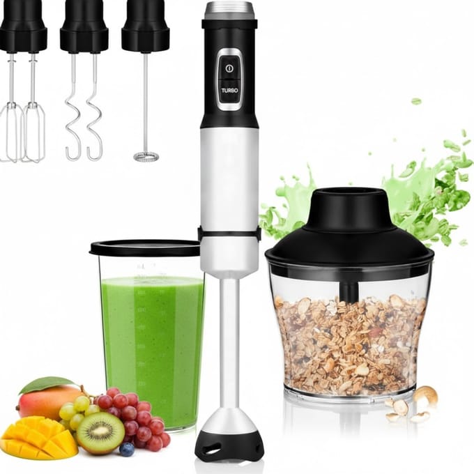 NBAP® Staafmixer Set - Hakmolen - Groentesnijder - Soepmaker - Zilver