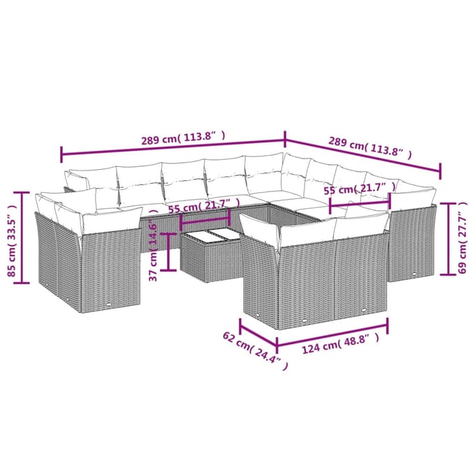vidaXL - 14-delige - Loungeset - met - kussens - poly - rattan - beige