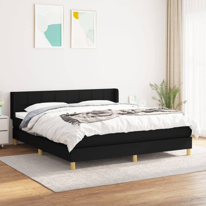 vidaXL - Boxspring - met - matras - stof - zwart - 180x200 - cm