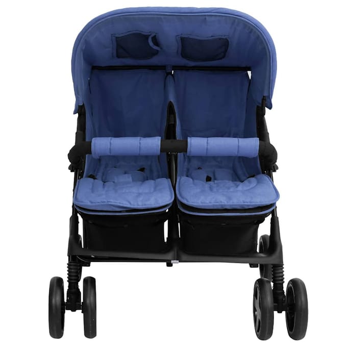 vidaXL - Tweelingkinderwagen - staal - marineblauw