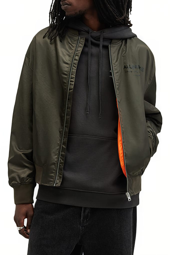 AllSaints Underground Bomber Dull Khaki Green Taglia: S | Bomber Outlet | Uomo | Marrone