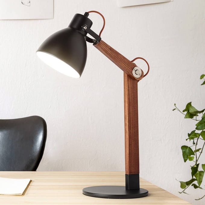 Fabas Luce Tafellamp Sveva van hout, zwart/walnoot