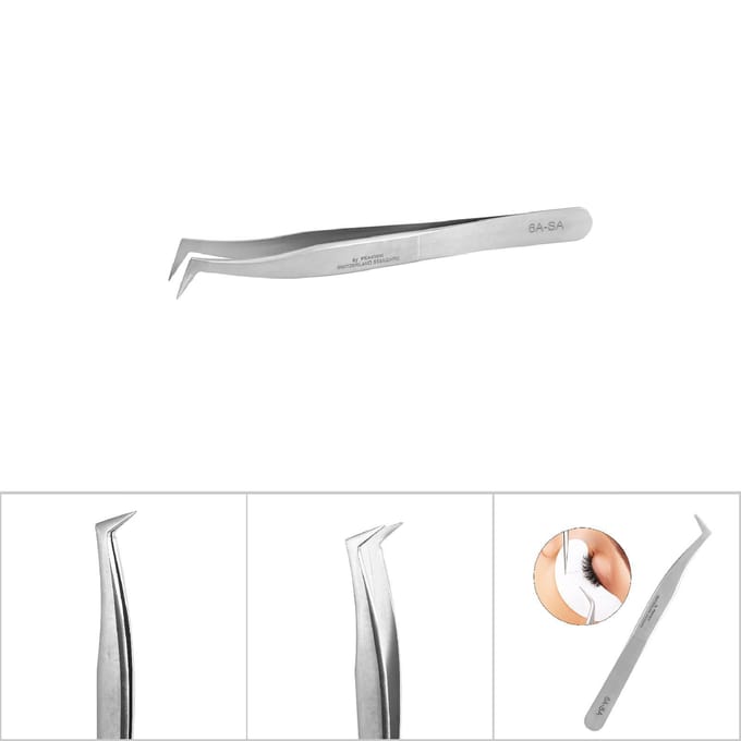 Outil d'Extension de Cils Acier Inoxydable Faux Cils Greffage Pince à Épiler 6A SA white