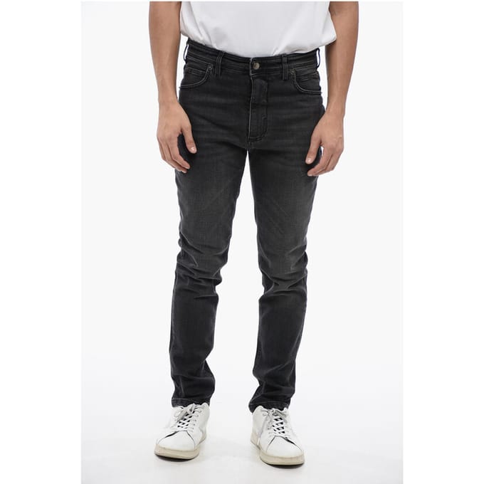 Skinny Fit NICK Stone Washed Denim 14cm in Zwart
