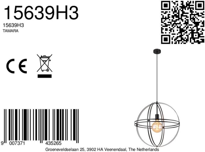 Globo - hanglamp - TAMARA - zwart - metaal - Ø 50cm - E27 - 15639H3