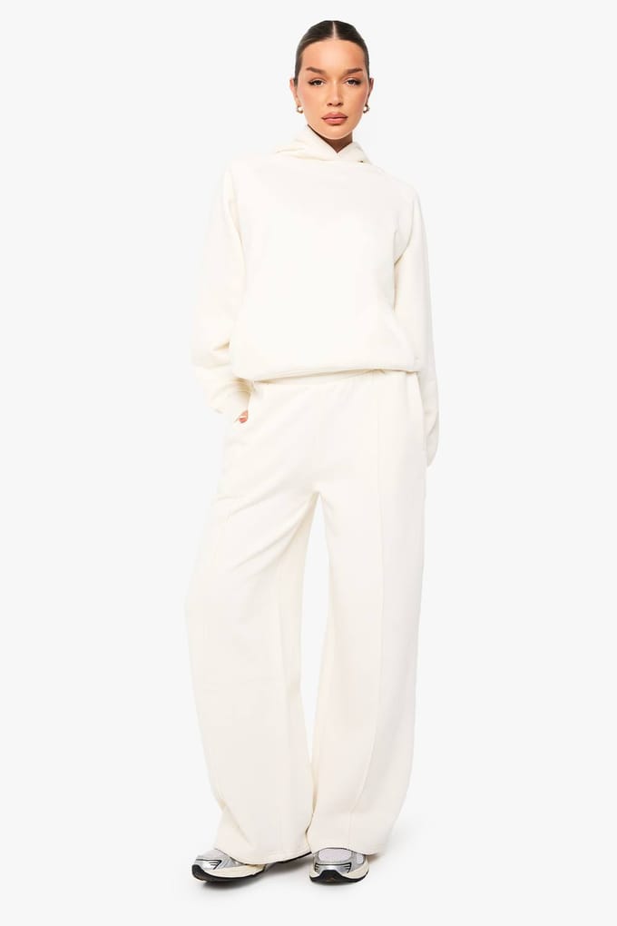 boohoo Dames Pintuck Detail Straight Leg Jogger | Ecru | Maat: Medium