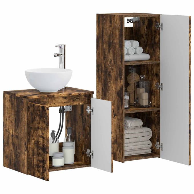 vidaXL - Badkamermeubel - Set - 2 - st - Gerookt - eiken - 33 - x - 34,5 - x - 100 - cm