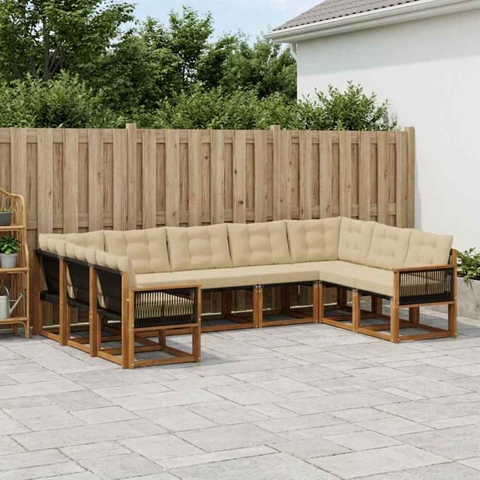 vidaXL - Buiten - bank - set - 9 - st - Natuurlijk - en - Beige