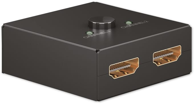Goobay HDMI-schakelaar 2-naar-1 of 1-naar-2, 4K bij 30 Hz met 3D en HDCP, bidirectioneel, met drukknop, voor tv en projector