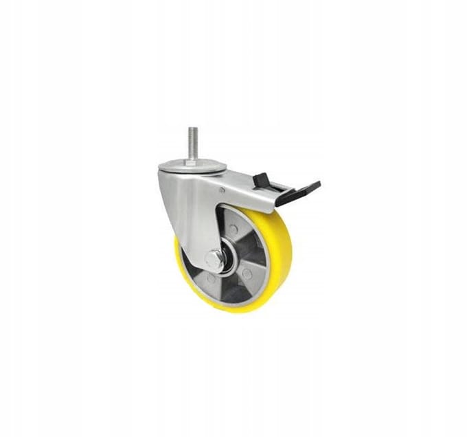 Aluminium-polyurethaan wiel met rem, 125mm, M10x35