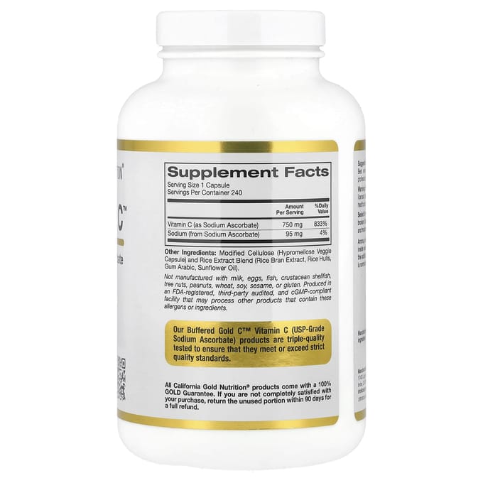 Gebufferde Gold C™, Gouden Standaard Natriumascorbaat (Vitamine C), 240 Veggie Capsules