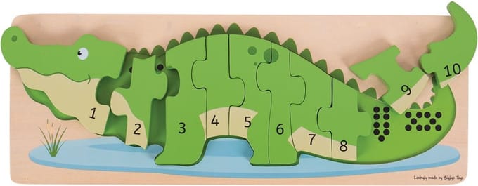 Bigjigs Wooden Counting Puzzle Crocodile 10 pcs. Hout