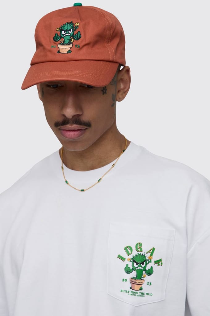 Embroidered Cactus 5 Panel Cap | Rust