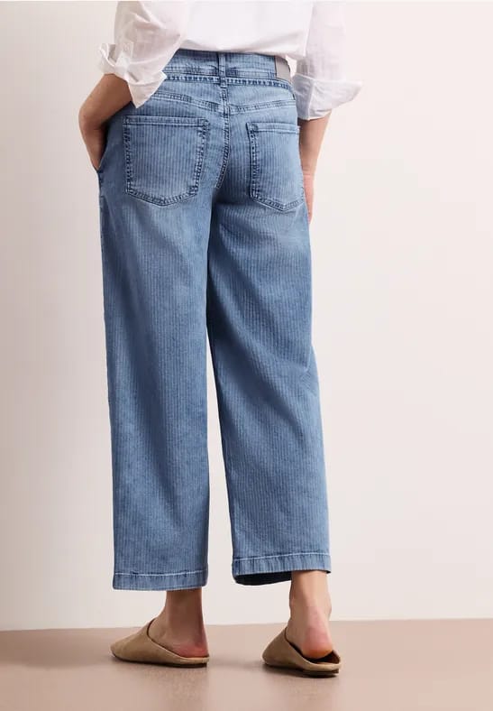 7/8 Mid Waist jeans met Wide Legs en strepen
