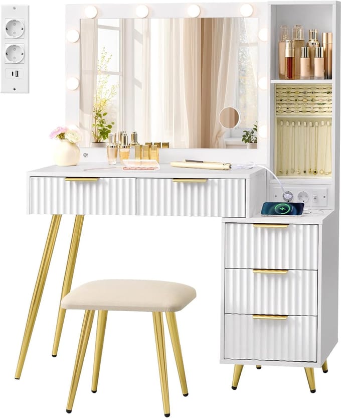 Kaptafel met Spiegel en Verlichting - Make-up Tafel - Make-up tafel - Dressoir