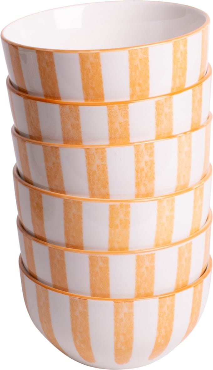 Set van 6 schaaltjes - kommen - 14,3 cm - 6 persoons - wit met oranje streep - aardewerk - Valencia style - Kade 171 schaaltjes - hip en trendy