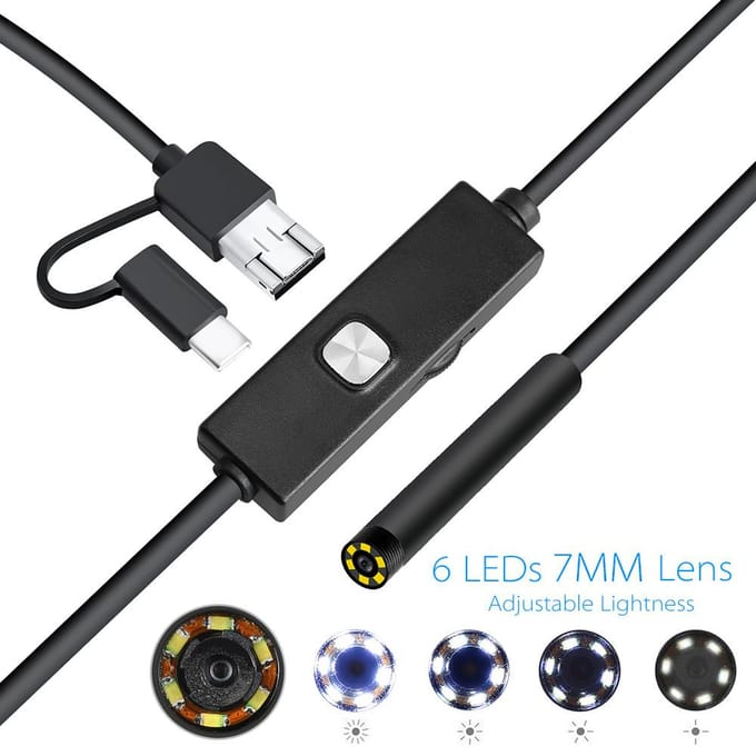 Endoscope Endoscope 0,3MP Endoscope 3 en 1 avec LED réglables 5 mètres 500cm/16.4ft noir
