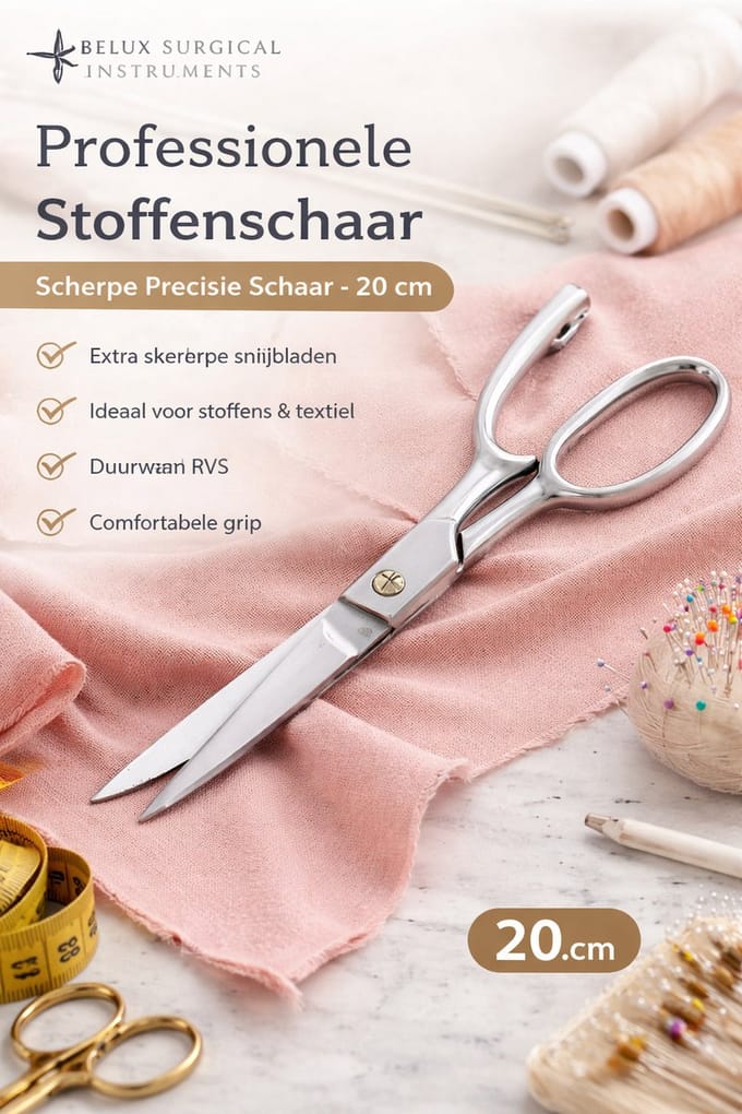Belux Surgical Instruments – Stoffenschaar 20 cm – Professionele Kleermakersschaar – RVS – Scherpe Precisie Schaar voor Textiel & Stoffen
