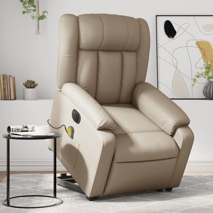 Vidaxl Opvouwbare Sta-Ophogende Fauteuil Met Massage, Elektrisch, Cappuccino
