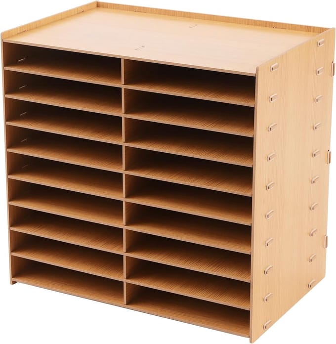 Documentenlade Bureau - Papier organizer vakken - Kantoor thuis - Stapelbaar ontwerp - 51x33x49cm - Gouden eiken