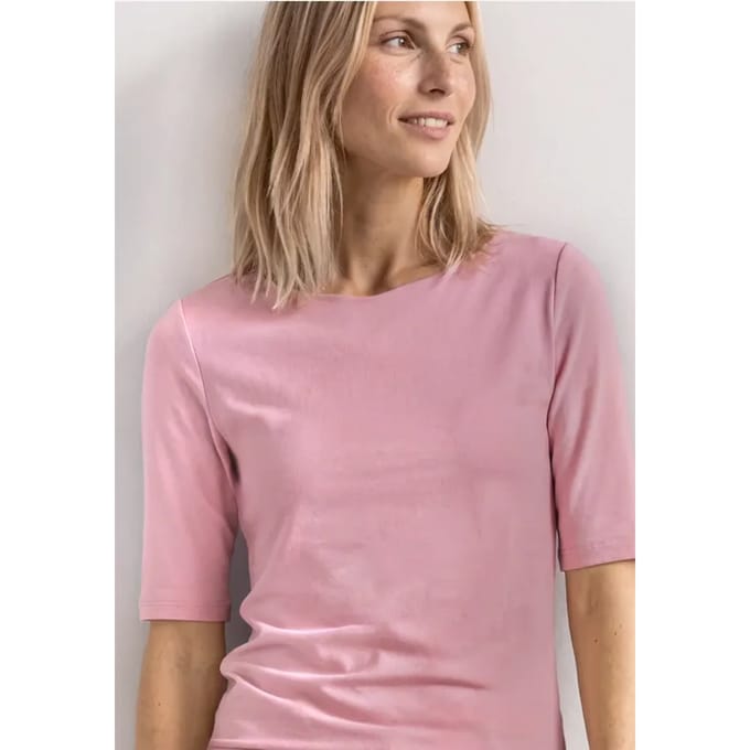 Shirt met golvende halslijn in effen kleur