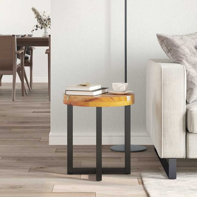 vidaXL - Salontafel - 40x45 - cm - massief - teakhout - en - polyresin