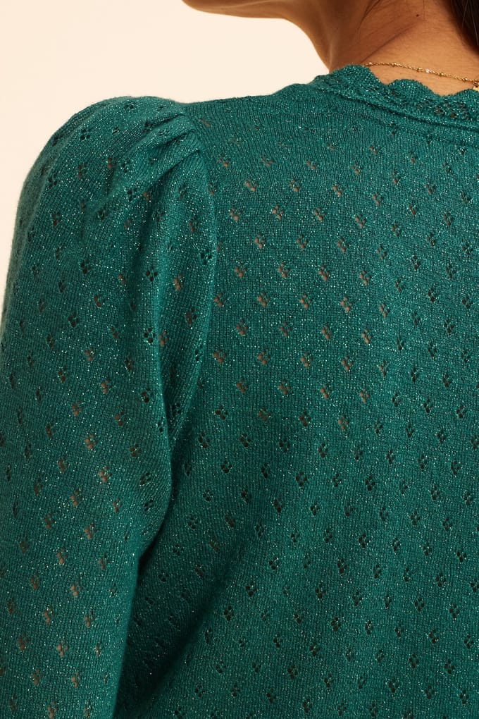 ICode Green Lurex Openwork Knit Wrap-neck Sweater Green Size: M | Long-Sleeved Tops Outlet | Dames | Groen