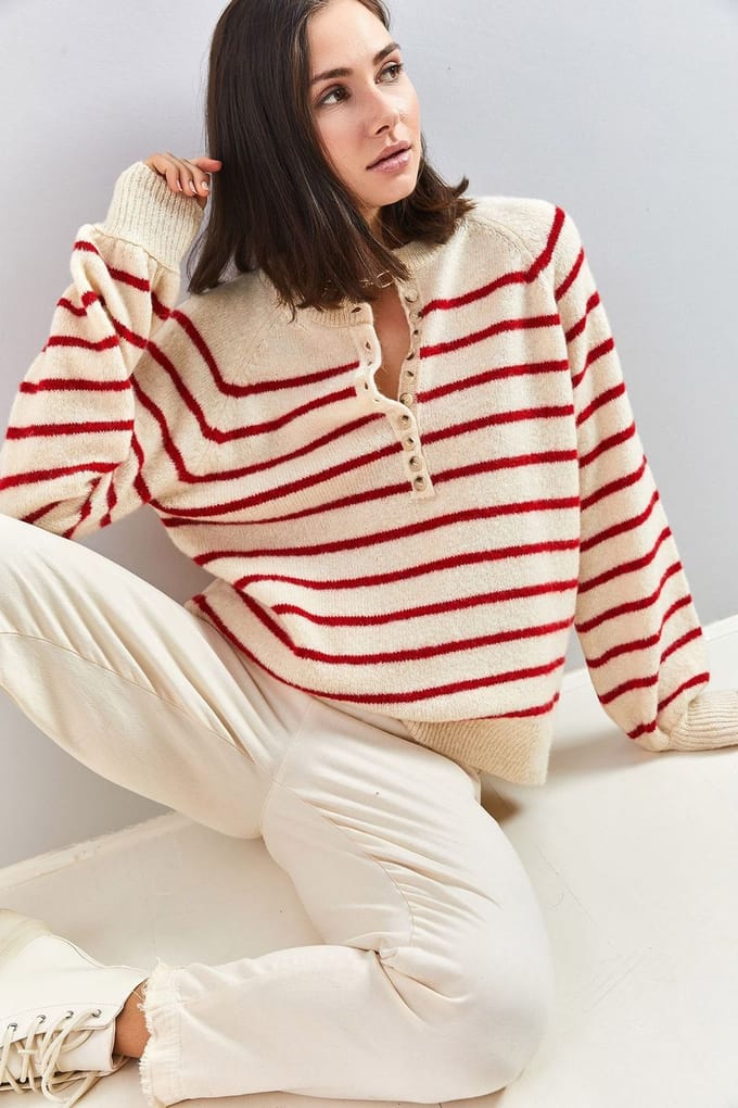 Knitted Sweater met Knopenkraag