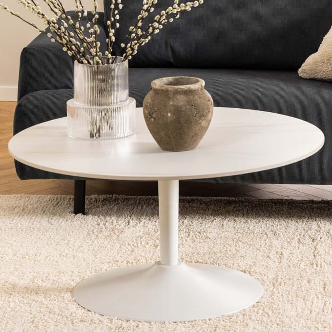 Smuk Salontafel Ø 90 cm Jayden Keramiek Wit