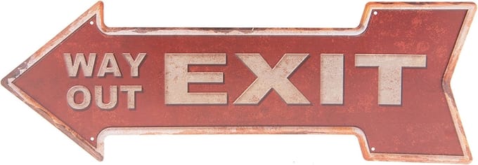 Clayre & Eef Tekstbord 46*15 cm Rood Ijzer Rechthoek Exit Way Out Wandbord Spreuk Wandplaat