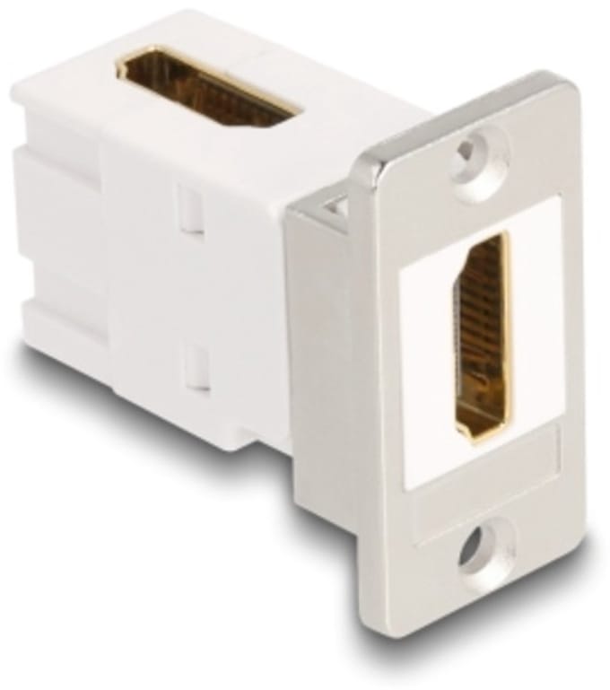 HDMI haaks (90°) Keystone module | met inbouwframe | HDMI2.1 (8K 60Hz + HDR) | wit