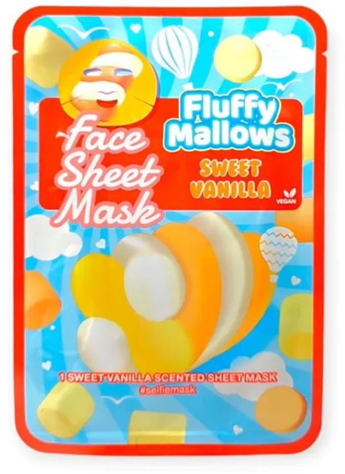 Face sheet mask fluffy mallows - vanille - gezichtsmasker - tissue selfie mask - sheetmask met print marshmallow
