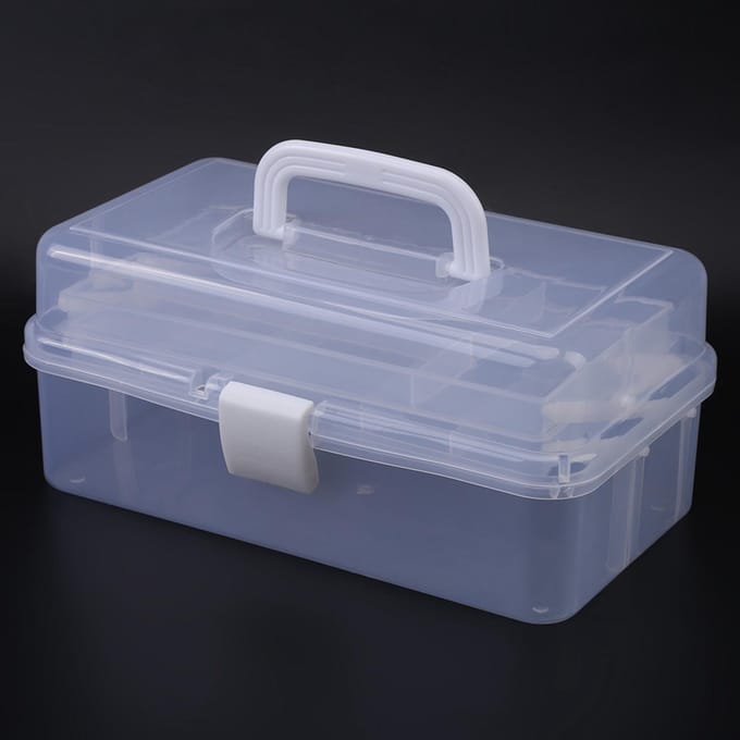 Plastic Opvouwbare Drie Laags Opbergdoos Gereedschapsorganizer Container Koffer m/HandvatTransparant gray