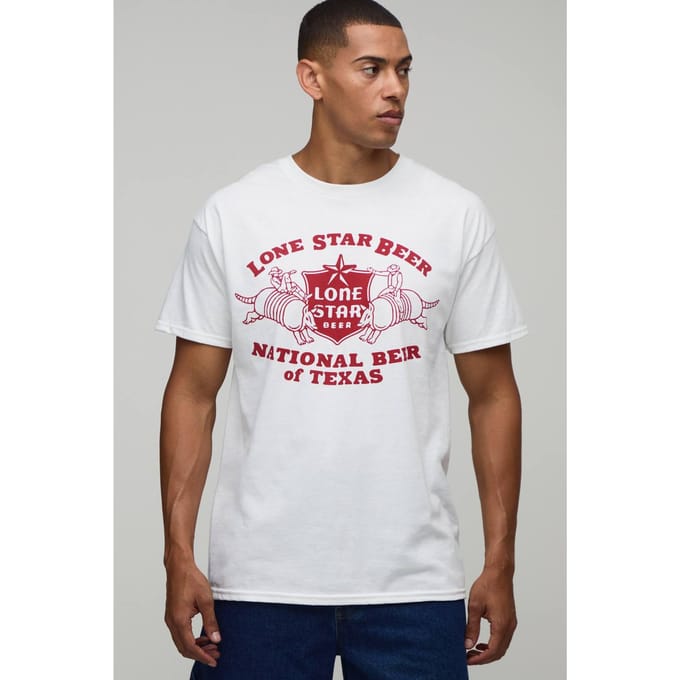 Regular T-shirt Met Lone Star Beer Licentie Print | White | Size Small