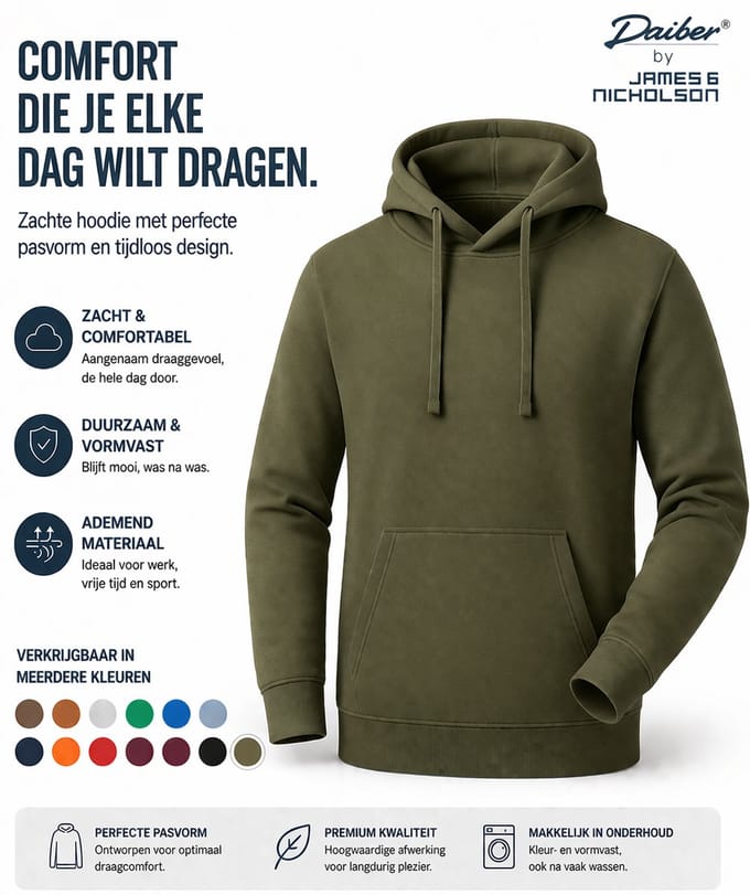 James And Nicholson Heren Basis Hoodie (Olijf)