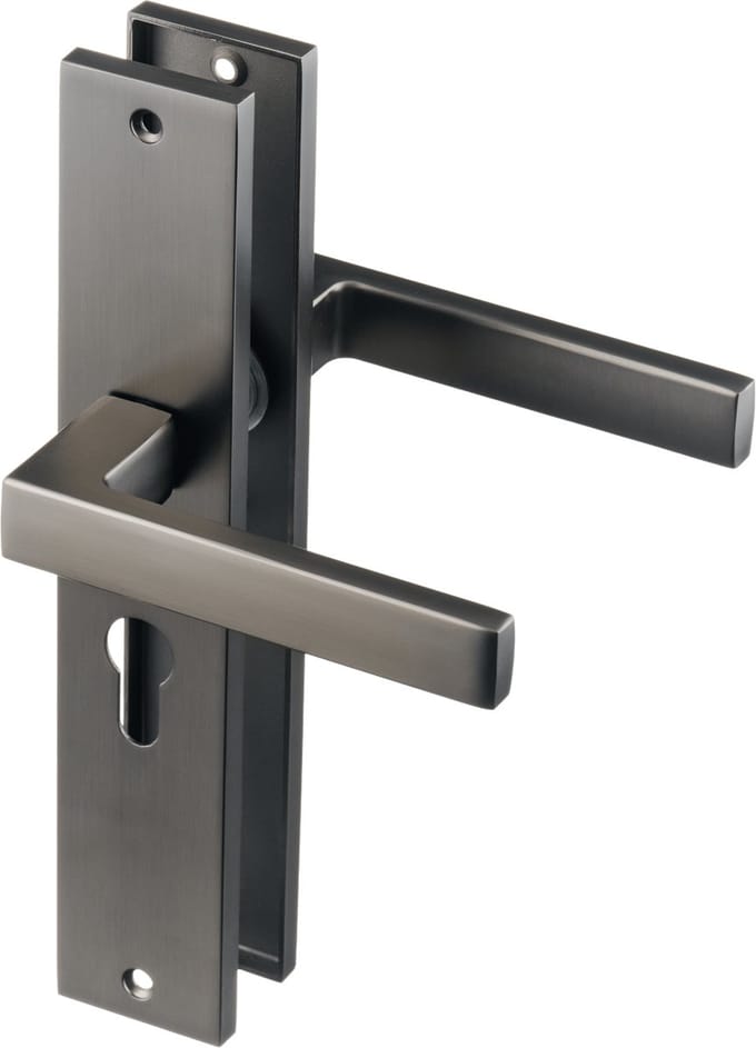 Fano - Gun Metal Deurbeslag - Cilindergat - Recht Lang Schild - PC 55mm