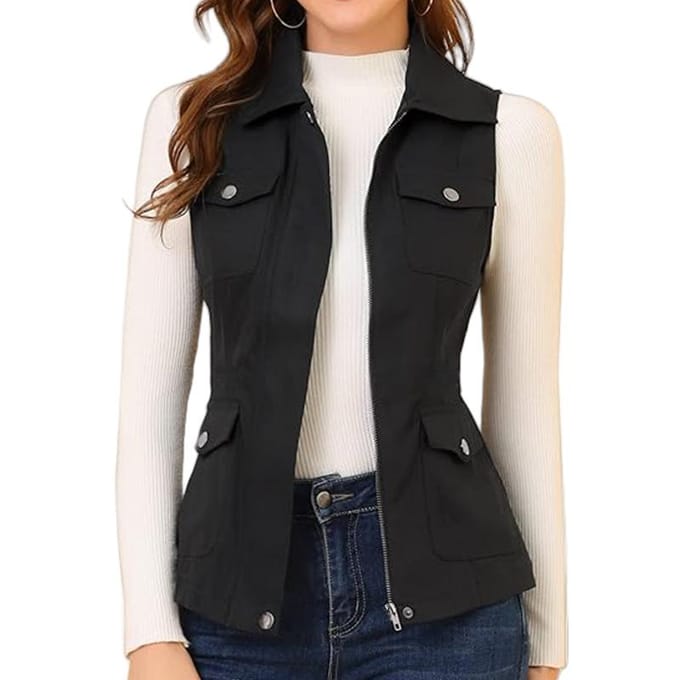 Vest Cardigan Ritsjas Multi-pocket Effen Kleur Mouwloos 2XL black
