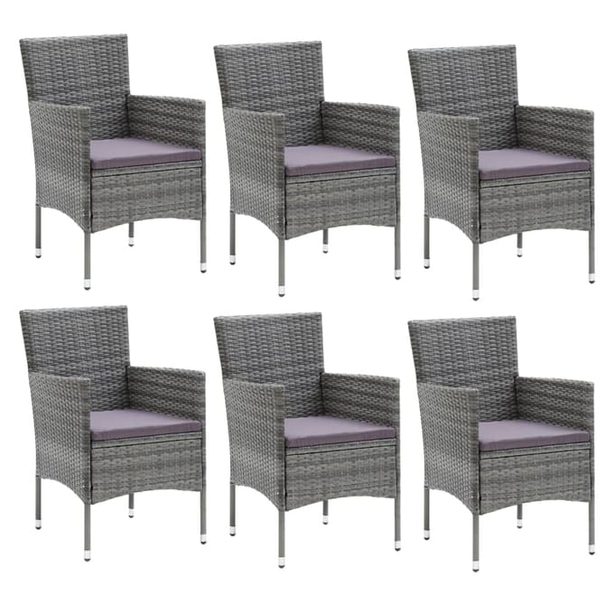 vidaXL - 7-delige - Tuinset - met - kussens - poly - rattan - grijs