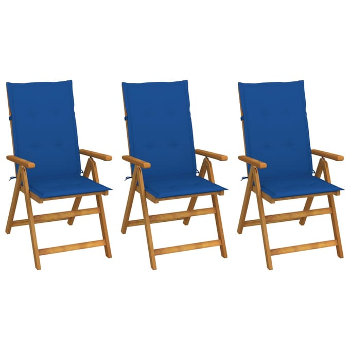 vidaXL - Inklapbare - stoelen - 3 - st - met - kussens - massief - acaciahout