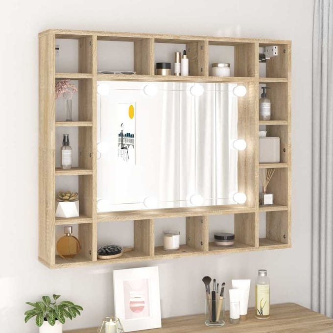 vidaXL - Spiegelkast - met - LED-verlichting - 91x15x76,5 - cm - sonoma - eikenkleur