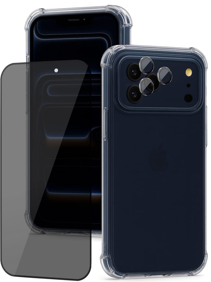 Hoesje geschikt voor iPhone 17 Pro - Privacy Screenprotector Volledig Dekkend Glas & Camera Protector - Shockproof Transparant