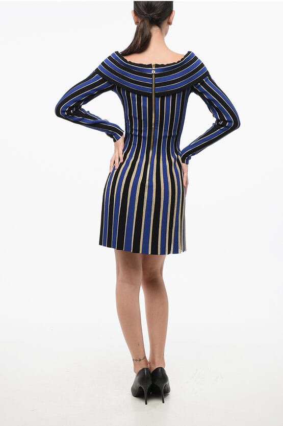 Gestreepte jurk met lurex-randen in blauw, zwart