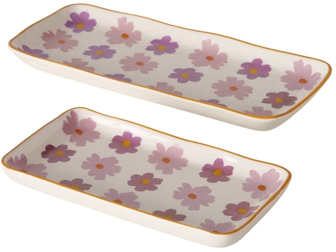 Set van 2 mooie keramieken dienbladen met bloemmotief