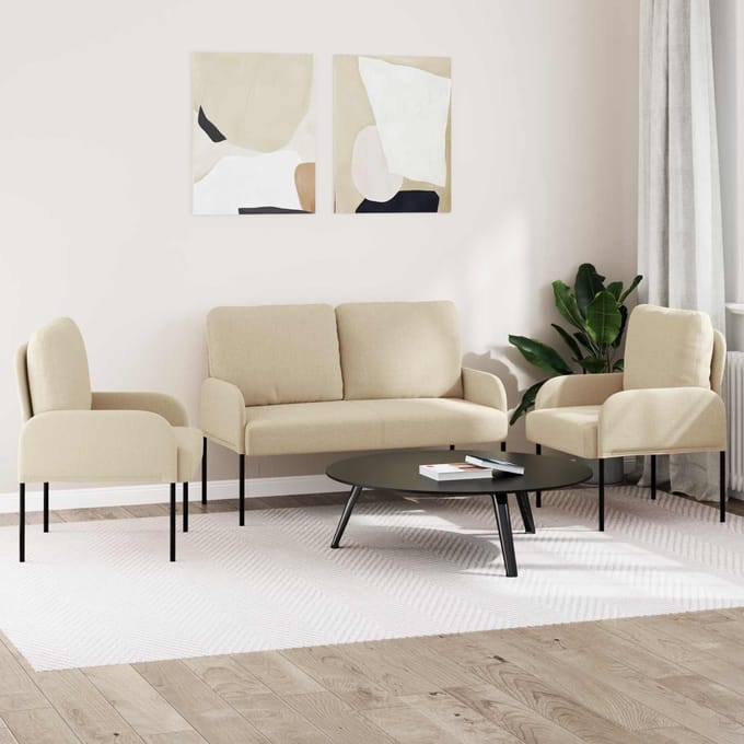vidaXL Sofa-Sets 3 st Crème Multiplex