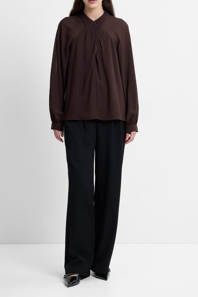French Connection Eden Ggt Ls Wrap Blouse Bitter Chocolate Taglia: M | Maglie a manica lunga Outlet | Donna | Marrone